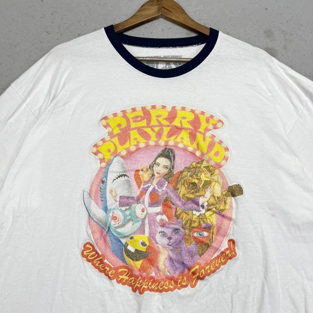 Katy Perry Play Ringer T-Shirt White Navy 2XL Las Vegas Residency Perry Playland